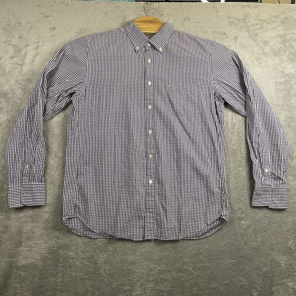 J Crew‎ Mens L Blue White Plaid Checkered Washed Casual Long Sleeve Button Shirt